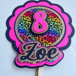 Cheereveal Rainbow Cheetah Cake Toppers - Glitter Leopard Print Cake Picks For Jungle Safari Birthday Parties - View #2