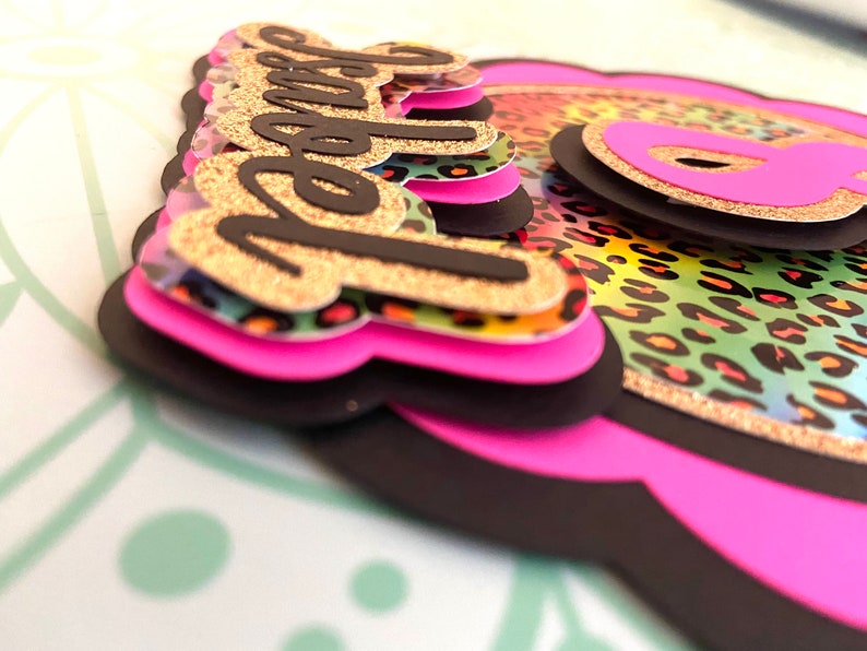 Cheereveal Rainbow Cheetah Cake Toppers - Glitter Leopard Print Cake Picks For Jungle Safari Birthday Parties - View #13