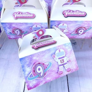 6 pack Outer space girl astronaut gable box, astronaut party favor box, space favor box for girls, space party favor, astronaut gift box