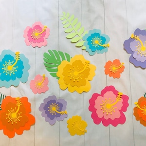 12 piece nursery flowers, large paper flowers, hibiscus paper flowers, luau flowers