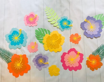 12 piece nursery flowers, large paper flowers, hibiscus paper flowers, luau flowers