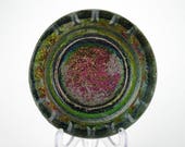 Retro 1960s Sklo Union iridescent glass ashtray or bowl. Bohemia glass. Rainbow multicoloured glass