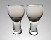 Pair of vintage Scottish 'peat' smokey grey Caithness 'Canisbay' shot glasses - British grey coloured drinking glasses by Colin Terris