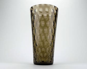 Grand brun optique tchèque conique en verre vase « grandes olives » par Borske Sklo (verre de Bohême) - vase de fleurs des années 1960