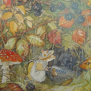 PRIMROSE at the HOUSE ENTRANCE - Brambly Hedge - Jill Barklem mounted print 12&quot; x 10&quot; Ivory Mount