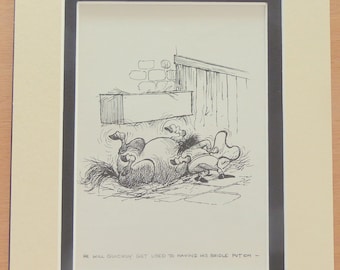 He will Quickly Get Used To Having His Bridle Put On - Funny Comical Prints by Norman Thelwell 10" x 8" DOUBLE MOUNTED PRINT