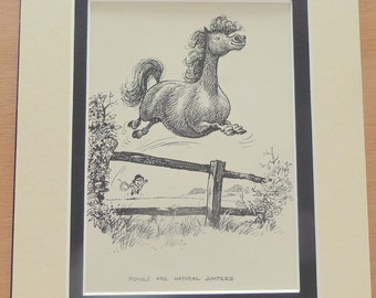 Ponies are Natural Jumpers - Funny Comical Pony Prints by Norman Thelwell 10&quot; x 8&quot; DOUBLE MOUNTED PRINT
