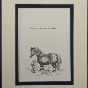 Polish his coat with a rubber - Norman Thelwell 10&quot; x 8&quot; DOUBLE MOUNTED PRINT