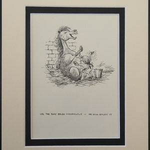Use the body brush vigorously - Norman Thelwell 10&quot; x 8&quot; DOUBLE MOUNTED PRINT
