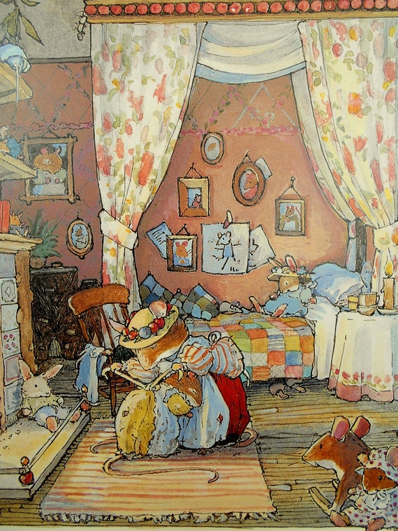 Brambly Hedge mounted print - THE NURSERY BEDROOM - 12 x 10 Ivory Mount