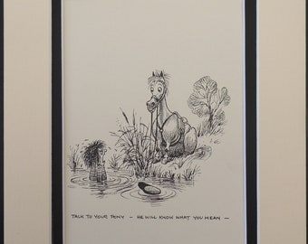 Talk to Your Pony   - Norman Thelwell 10&quot; x 8&quot; DOUBLE MOUNTED PRINT