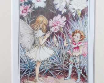 THE PINK Flower Fairy / Fairies Cecily Mary Barker in 10in x 8in Ivory Mount and  8in  x 6in  Print