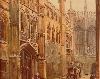 CAMBRIDGE - The Old Gateway to King's College - Gordon Home 1920 Lithograph in 10" x 8" Ivory Double Mount / Matt