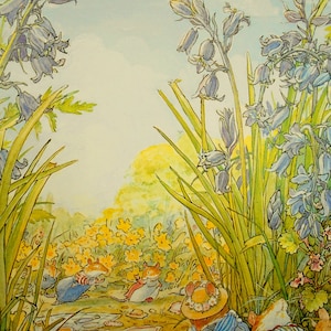 Brambly Hedge - Jill Barklem mounted print - AFTER THE PICNIC  - 12&quot; x 10&quot; Ivory Mount