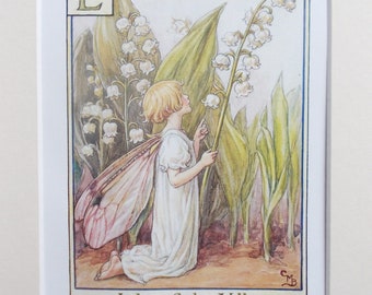 LILY of the VALLEY Flower Fairy / Fairies Cecily Mary Barker in 10in x 8in Ivory Mount   8in  x 6in  Print