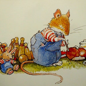 Brambly hedge Wilfred with his toys - 10&quot; x 8&quot; Double Mount Ready to place in Frame