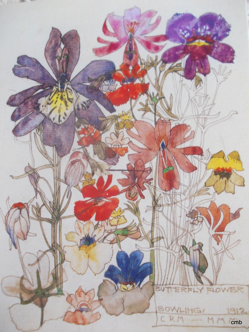 Art Nouveau Charles Rennie Mackintosh Butterfly Flowers | Etsy