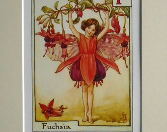 F for FUCHSIA Flower Fairy, Cecily Mary Barker in 10in x 8in Ivory Mount and 8in  x 6in  Print