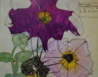 PERTUNIA - Charles Rennie Mackintosh - Jugend - Elfenbensmonterat tryck 25 x 20 cm