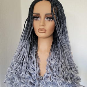 Black & grey ombre extra long 25 inch braided curly wig fulani braids
