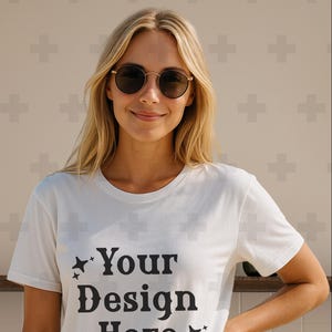White Comfort Colors 1717 Tshirt Mockup C1717 Lifestyle Mock Modern Blonde Mockup Pinterest Aesthetic Influencer Mockup Trendy Summer Top