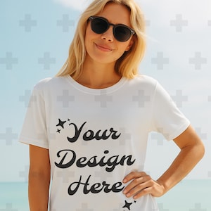 White Comfort Colors 1717 Tshirt Mockup C1717 Lifestyle Mock Indie Beach Mockup Pinterest Aesthetic Influencer Mockup Trendy Y2K Summer Top