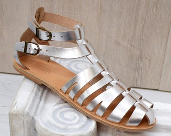 Silver Gladiator Spartan Grecian Huarache Sandals