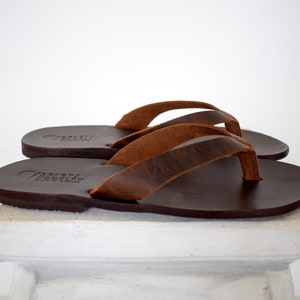 Flip flop Greek Leather sandals - slipers Men, Thongs brown Color, leather sole - insole