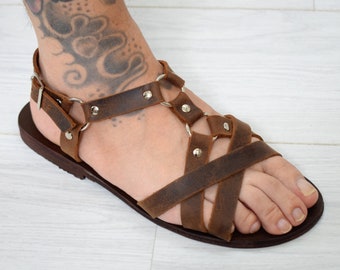 Sandali in pelle stile romano-greco da uomo