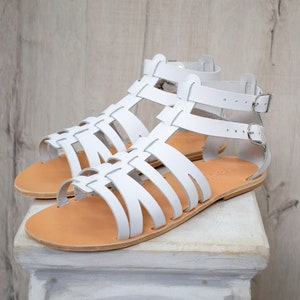Men&#39;s Greek white Leather Sandals