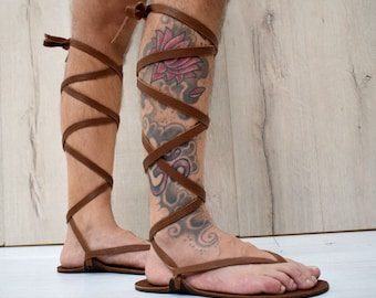 Barefoot Roman Gladiator sandals, theatrical style reminiscent of royal movie characters