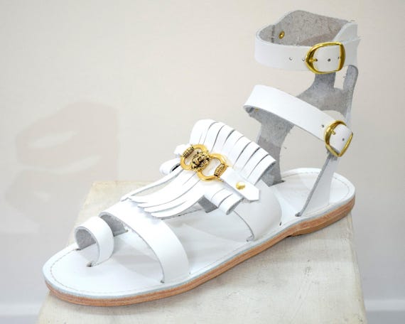 Cosplay clothing, Emperor Gladiator roman white men sandals, Greek theatrical medieval costume sandals, Halloween Armor Male spartacus