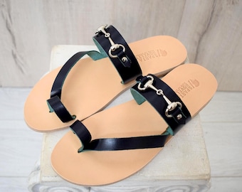 Handmade Greek Leather Toe Loop Sandals – Elegant Strap Detail