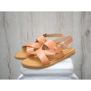 Men’s Greek Leather Sandals | Handmade Natural Tan Sandals with Cross Straps | Comfortable Summer Shoes for Everyday Wear