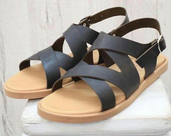 Men's Greek Leather Sandals – Handmade Cross-Strap Summer Shoes with Anti-Slip Sole