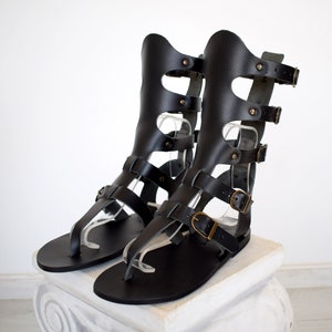 Gladiator heren sandalen, handgemaakte lederen zwarte sandalen, lederen sandalen, film en theater gladiator sandalen, sandalen voor feest
