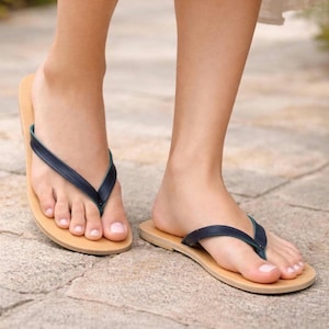 Flip Flops Damen Leder Sandalen in Braun mit oder ohne Absatz