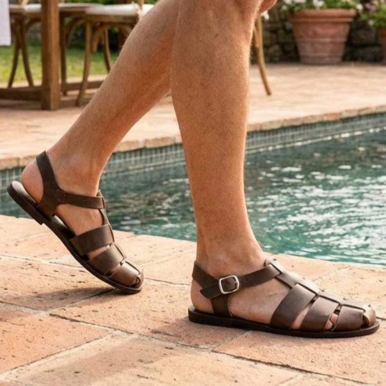 Men’s Handmade Leather Fisherman Sandals: Closed-Toe Summer Shoes image 2
