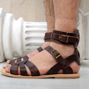 Brown Men sandals with High Quality Genuine Leather and Free expedited shipping. image 4