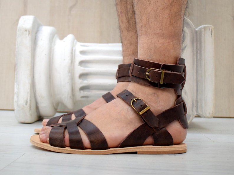 Brown Men sandals with High Quality Genuine Leather and Free expedited shipping. image 4