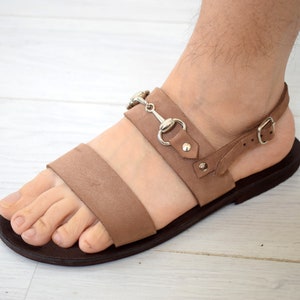 Mens greek leather sandals in nubuck leather