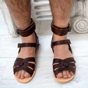 Brown Men sandals with High Quality Genuine Leather and Free expedited shipping. image 3