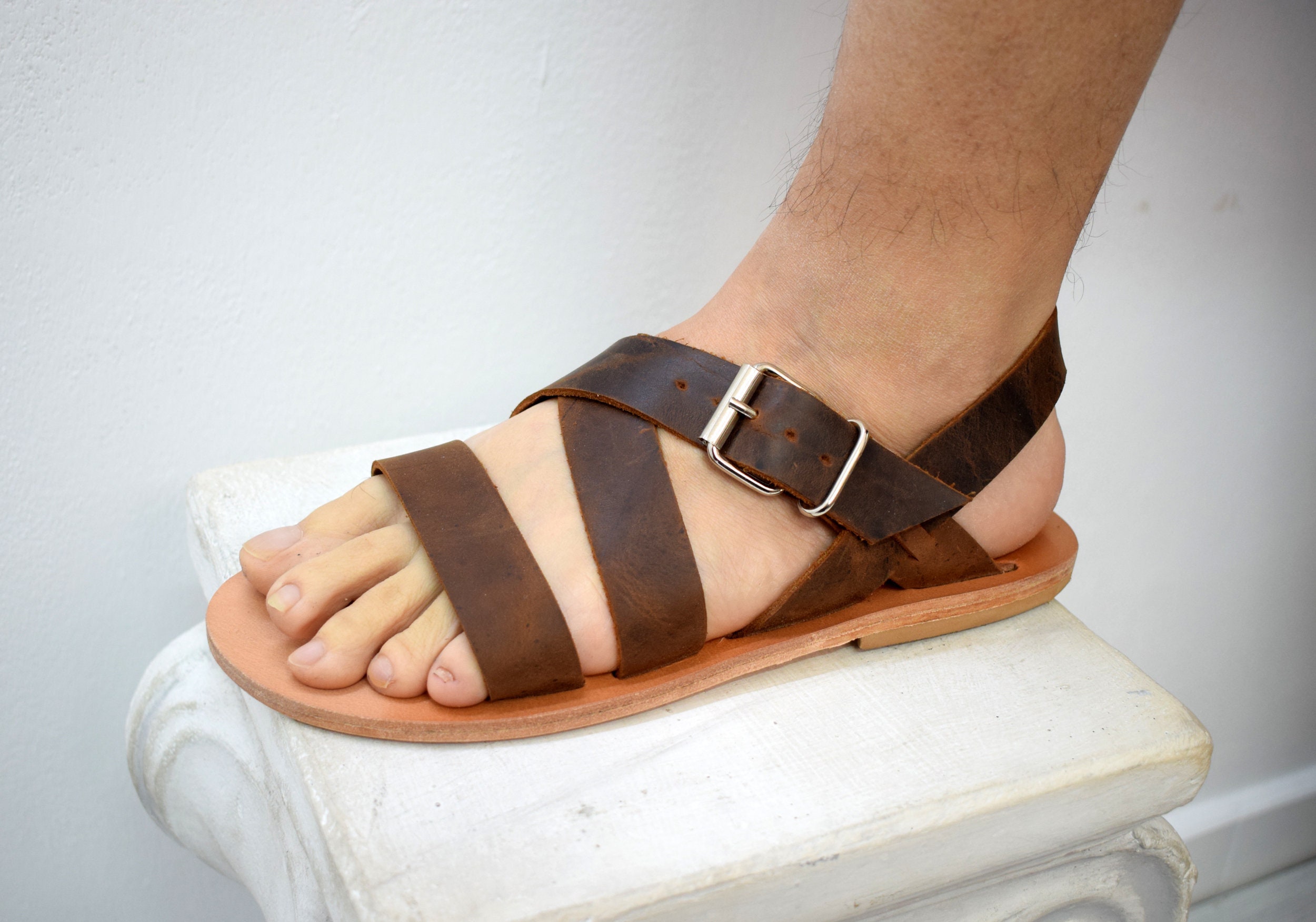 Bespoke leather sandals for men slide-sandals-men-dark-brown5.jpg main image 2