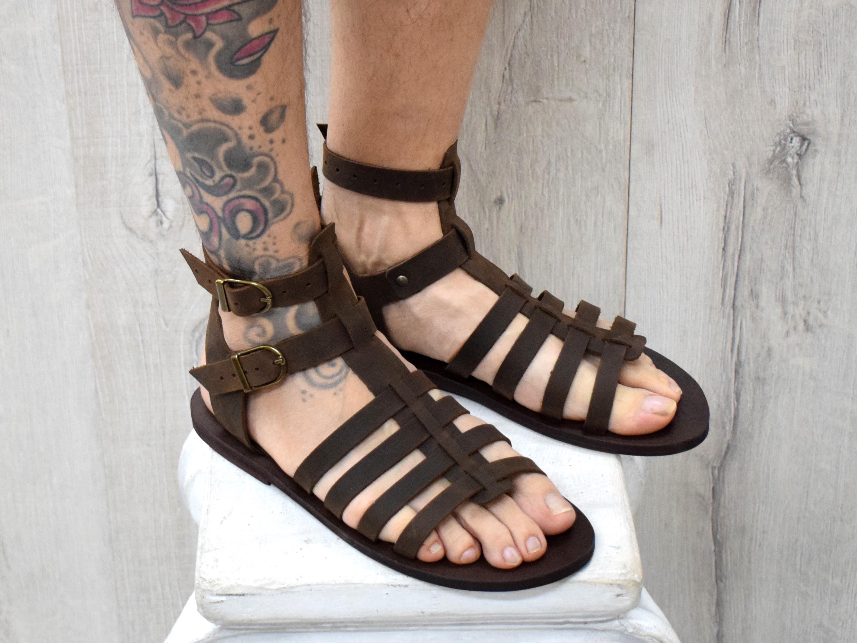 Zeus Sandalias Piel Tiras Hombre Sandalias Tacón Neuer Marrón