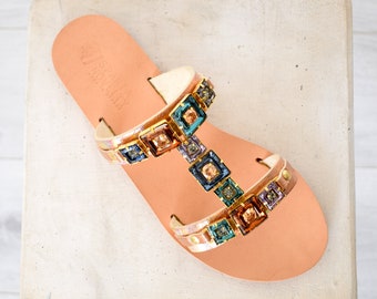 Kristallen sandalen voor de bruiloft, sandalen met bruidssieraden, sandalen voor de bruidsmeisjes