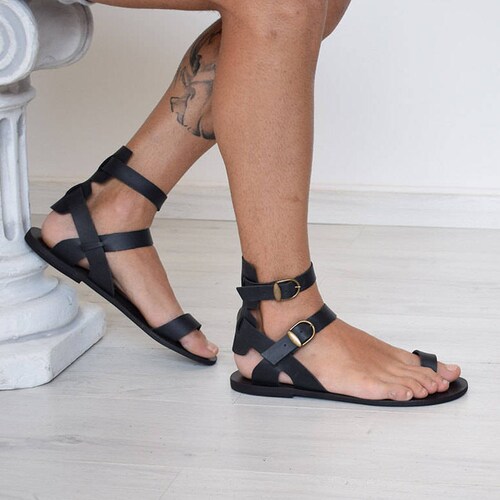 Gladiator Sandals for Men Handmade Black Leather Sandals | Etsy