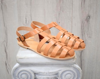 Men’s Greek Leather Fisherman Sandals – Handmade Closed-Toe Summer Sandals by Sparta Sandals