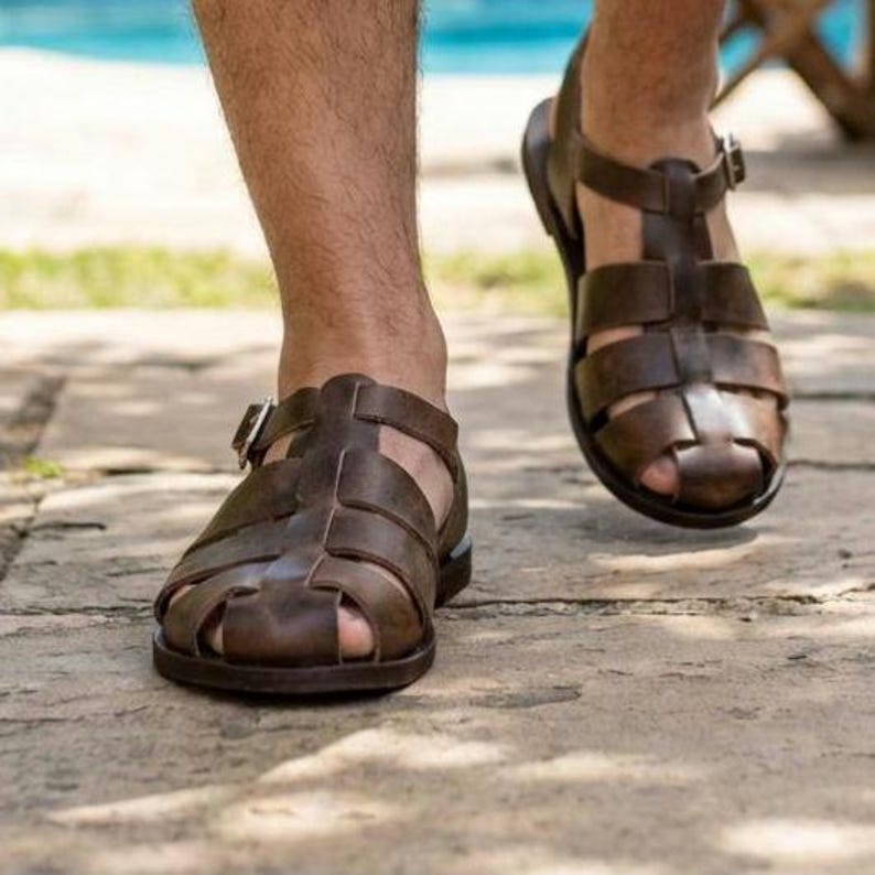 Men’s Handmade Leather Fisherman Sandals: Closed-Toe Summer Shoes image 3