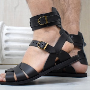 Brown Men sandals with High Quality Genuine Leather and Free expedited shipping. image 9