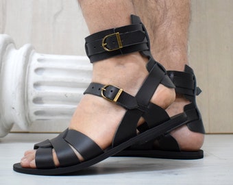 Black Men sandals with High Quality Genuine Leather and Free expedited shipping.